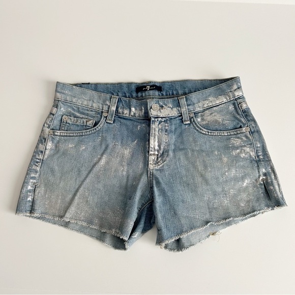 7 for All Mankind Carlie Silver Foil Metallic Cutoff Shorts | Size 25 - Picture 2 of 6